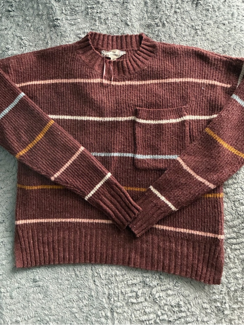 Pink Republic Maroon and Pink Ribbed Crewneck Sweater